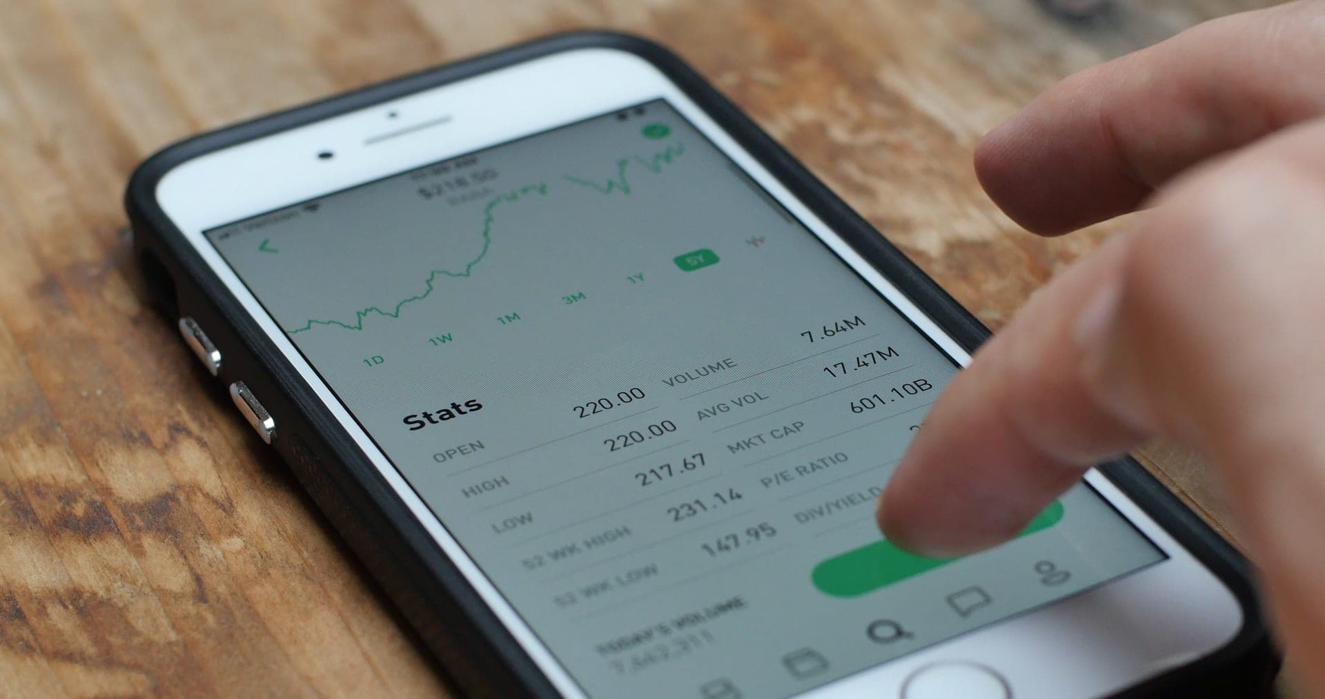 Person trading stocks on a mobile investing app