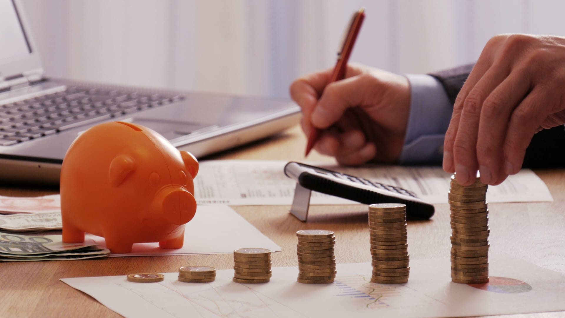 Coins and profits representing savings growth