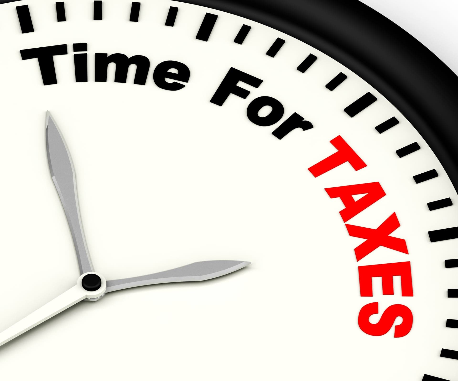 Clock showing Time for Taxes, representing tax season