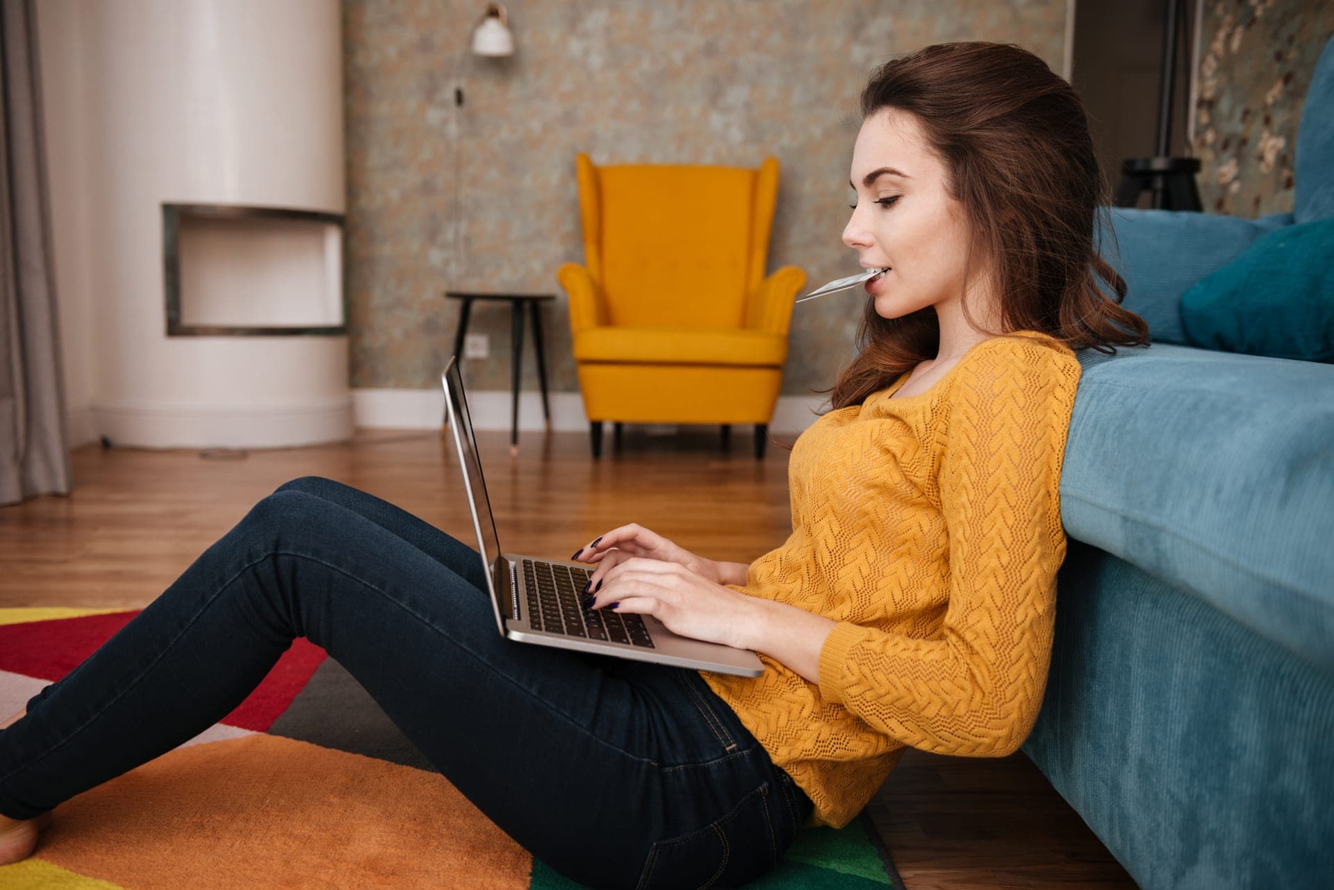 Woman using credit card for online shopping